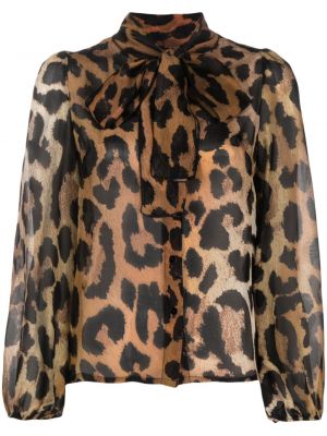 Bluză cu funde cu imagine cu model leopard Merci maro