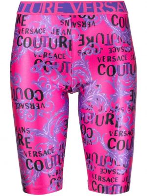 Szorty jeansowe z nadrukiem z poliestru Versace Jeans Couture - różowy