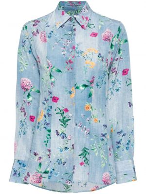 Svilena košulja s cvjetnim printom s printom Ermanno Scervino plava