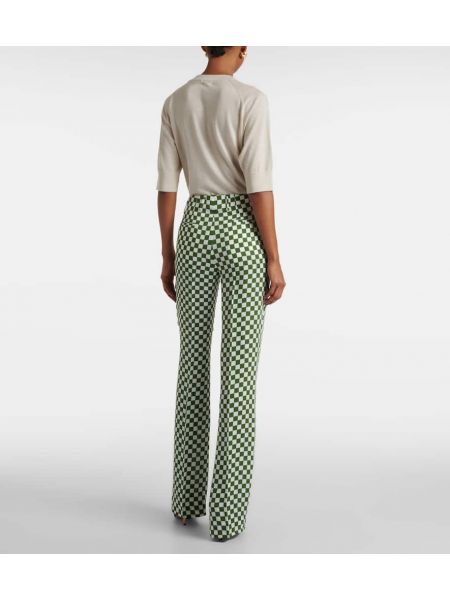 Ravne hlače z visokim pasom s karirastim vzorcem Dries Van Noten zelena