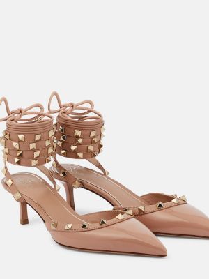 Кожени полуотворени обувки от лакирана кожа Valentino Garavani розово