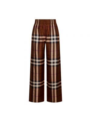 Jedwabne szerokie spodnie w kratkę Burberry brązowe