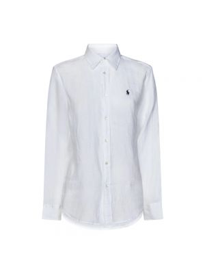 Lniana haftowana koszula Ralph Lauren biała