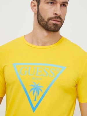 Тениска с дълъг ръкав с принт Guess жълто