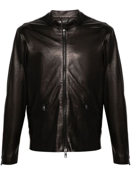Černá kožená bunda na zip Giorgio Brato