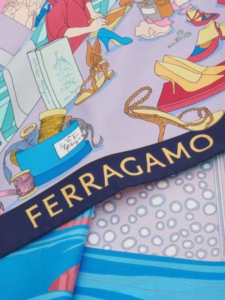 Hedvábný šál s potiskem Ferragamo modrý