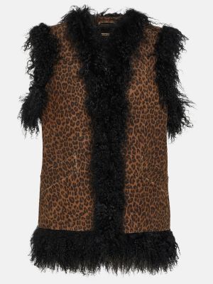 Leopardí kožená vesta s potiskem Dodo Bar Or hnědá