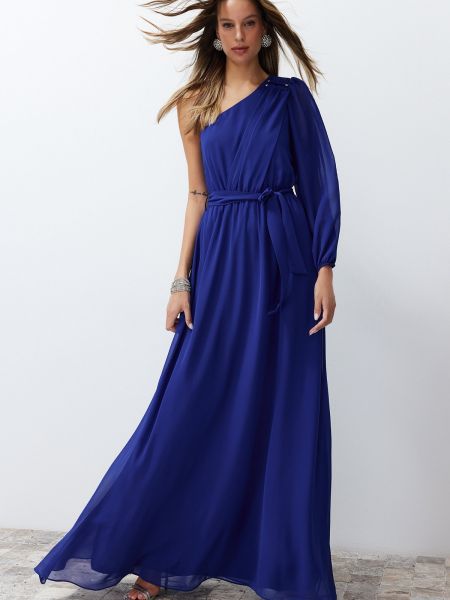 Sukienka wieczorowa szyfonowa Trendyol niebieska