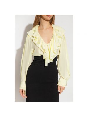 Blusa de seda de seda con escote v Victoria Beckham amarillo