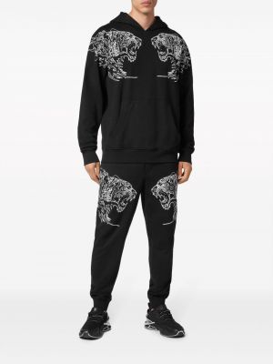 Raštuotas medvilninis džemperis su gobtuvu su tigro raštu Plein Sport juoda