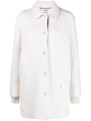 Вълнено палто на райета Thom Browne бяло