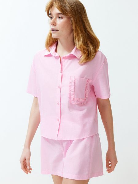 Punutud taskutega pidžaama Trendyol roosa