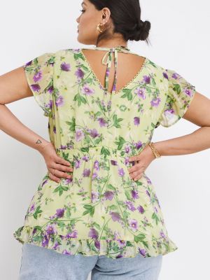 Блузка в цветочек с рюшами с баской Simply Be зеленая