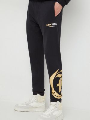 Černé bavlněné sportovní kalhoty s potiskem Just Cavalli