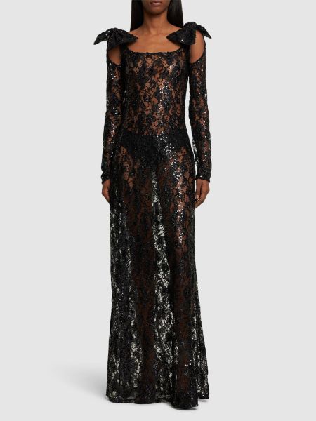 Sukienka długa z kokardką koronkowa Nina Ricci czarna