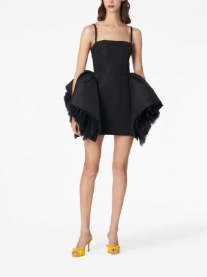 Tylové hedvábné koktejlové šaty s volány Carolina Herrera černé
