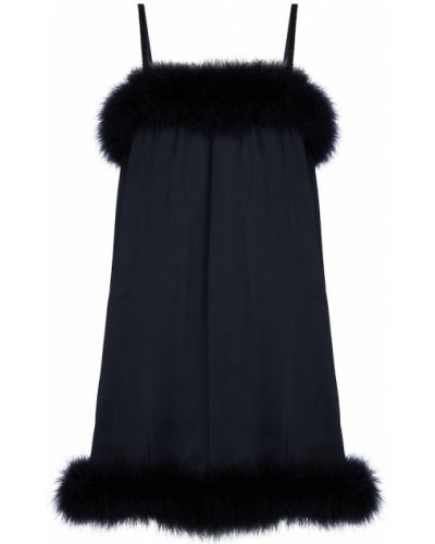Svilena obleka s perjem Saint Laurent črna