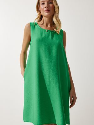 Lniana sukienka bez rękawów z wiskozy Happiness İstanbul zielona