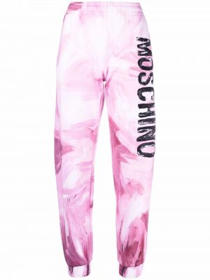 Sportovní kalhoty s potiskem s abstraktním vzorem Moschino růžové
