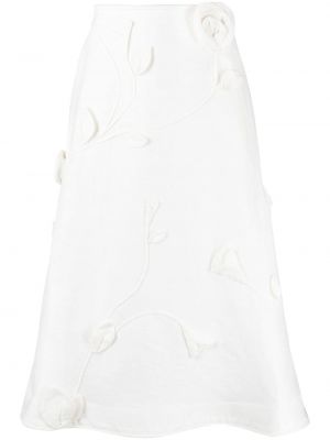 Jupe en lin à fleurs avec applique Zimmermann blanc