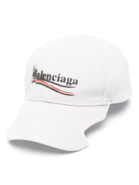 Памучна шапка с козирки с принт Balenciaga бяло
