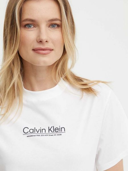 Koszulka bawełniana z dżerseju Calvin Klein biała