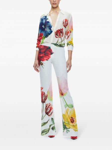 Květinové kalhoty s potiskem Alice + Olivia bílé
