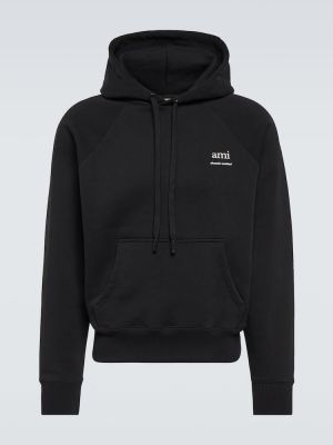 Pamučna hoodie s kapuljačom od jersey Ami Paris crna