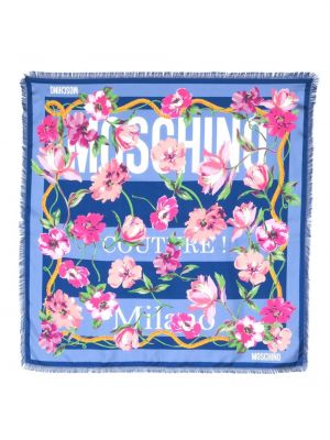 Květinový hedvábný šál s potiskem Moschino modrý
