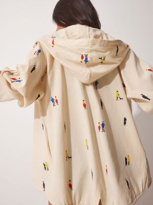 Ľanová bunda s kapucňou s potlačou Happiness İstanbul