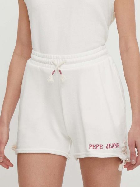 Панталон с висока талия с апликация Pepe Jeans бежово