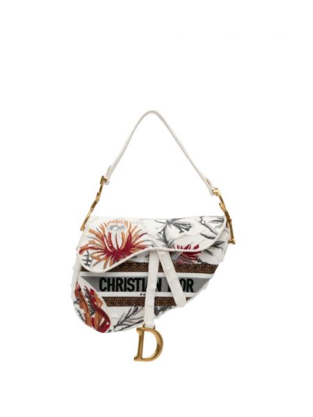 Gėlėta siuvinėta rankinė su viršutine rankena Christian Dior Pre-owned balta
