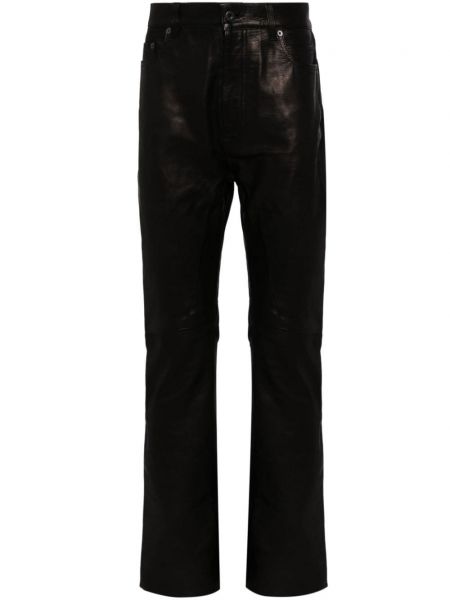 Kožené rovné kalhoty Rick Owens černé