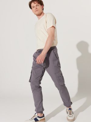 Medvilninės „cargo“ stiliaus kelnės slim fit su kišenėmis Ac&co / Altınyıldız Classics pilka