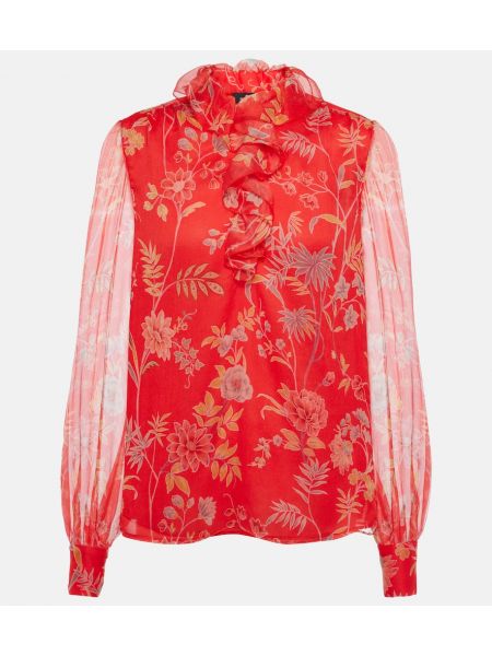 Blusa de seda de flores con volantes Etro rojo