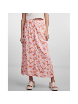 Falda larga de cintura alta Pieces rosa