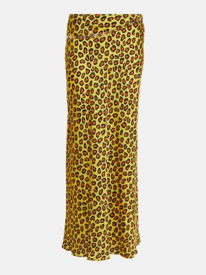 Satenska maksi suknja s printom s leopard uzorkom Rabanne zlatna
