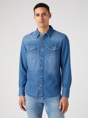 Приталенная джинсовая рубашка Wrangler синяя