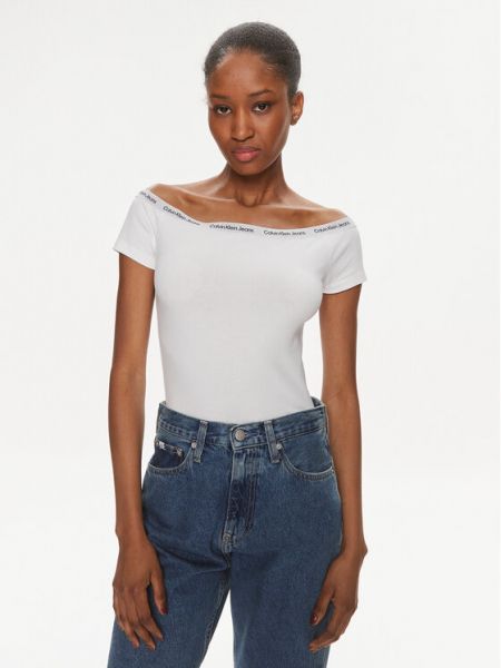 Slim fit priliehavá blúzka Calvin Klein Jeans biela