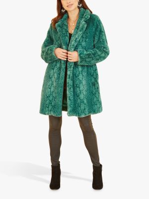 Пальто с принтом со змеиным принтом Yumi зеленое