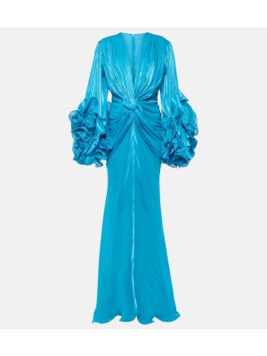 Макси рокля с волани Costarellos синьо