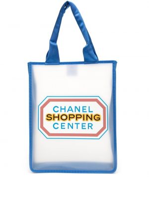 Przezroczysta shopperka z nadrukiem Chanel Pre-owned niebieska