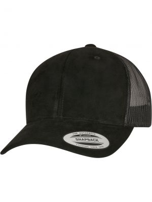 Iš natūralios odos zomšinis kepurė su snapeliu Flexfit juoda