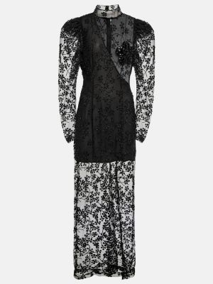 Kvetinové midi šaty so sieťovinou Rotate Birger Christensen čierna