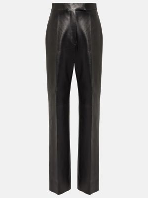 Pantalon droit taille haute en cuir Alexander Mcqueen noir