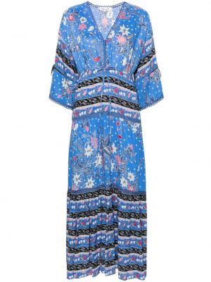 Sukienka długa w kwiatki z nadrukiem Dvf Diane Von Furstenberg niebieska