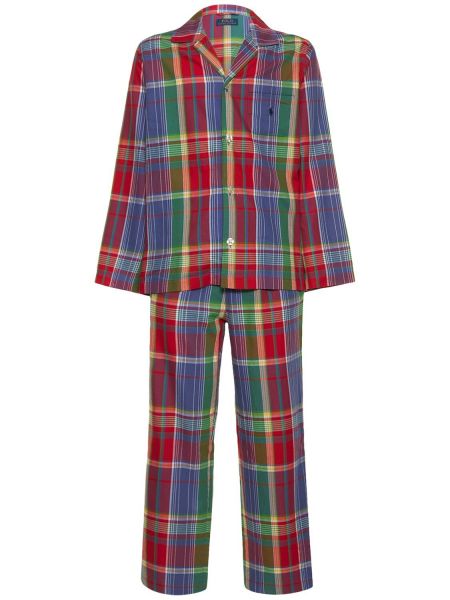 Péřové bavlněné pyžamo s knoflíky Polo Ralph Lauren