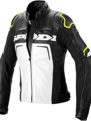Женская мотоциклетная кожаная куртка Evorider 2 Spidi, черный/белый/флуоресцентный желтый