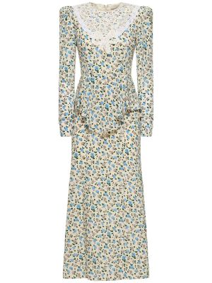 Drapované čipkované hodvábne dlouhé šaty Alessandra Rich