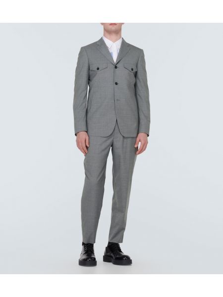 Spodnie wełniane slim fit w kratkę Comme Des Garcons Homme Deux szare